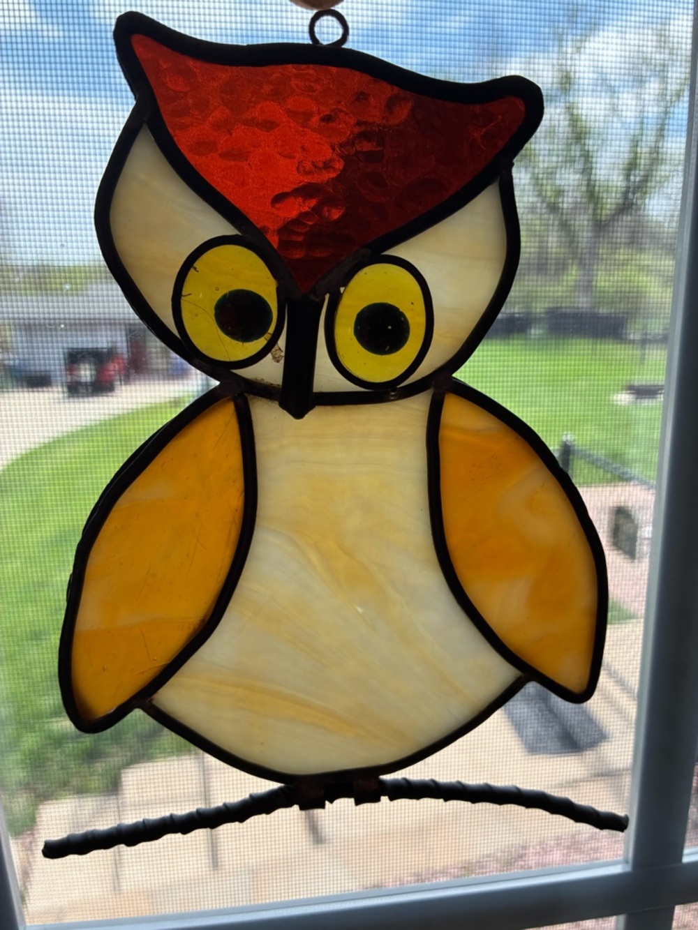 Vintage Stained Glass Owl Suncatcher.